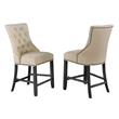 Counterheight 9pc Dining Set in Dark Gray Wood with Beige Linen Chairs