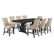 Counterheight 9pc Dining Set in Dark Gray Wood with Beige Linen Chairs