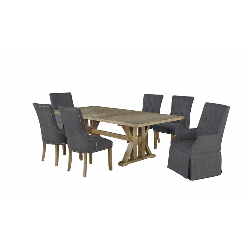 Gray Linen Fabric Dining Arm Skirt Chairs with Tufted Seat Backs (Set of 2)