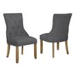 Dark Gray Linen Fabric Dining Chairs with Rustic Oak Wood (Set of 2)