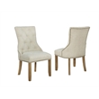 Beige Linen Fabric Dining Chairs with Rustic Oak Wood (Set of 2)