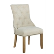 Beige Linen Fabric Dining Chairs with Rustic Oak Wood (Set of 2)