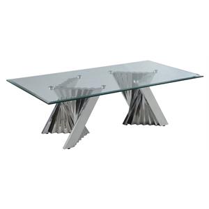 Geometric Clear Glass Coffee Table with Silver Stainless Steel