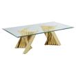 Geometric Clear Glass Coffee + End Table Set with Gold Stainless Steel