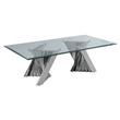Geometric Clear Glass Coffee + End + Console Set with Silver Stainless Steel