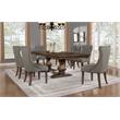 Walnut Wood 7pc Dining Set with Extendable Table and Gray Linen Chairs