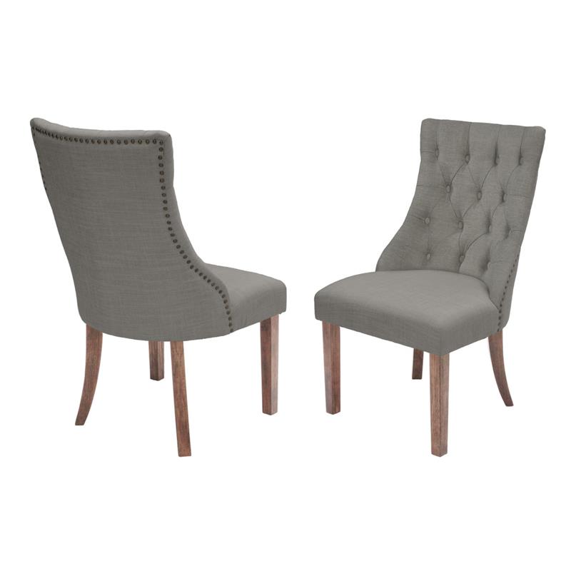 Walnut Wood 9pc Dining Set with Extendable Table and Gray Linen Chairs