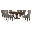 Walnut Wood 9pc Dining Set with Extendable Table and Gray Linen Chairs