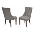 Walnut Wood Dining Chairs with Gray Linen Fabric and Tufted Seats (Set of 2)