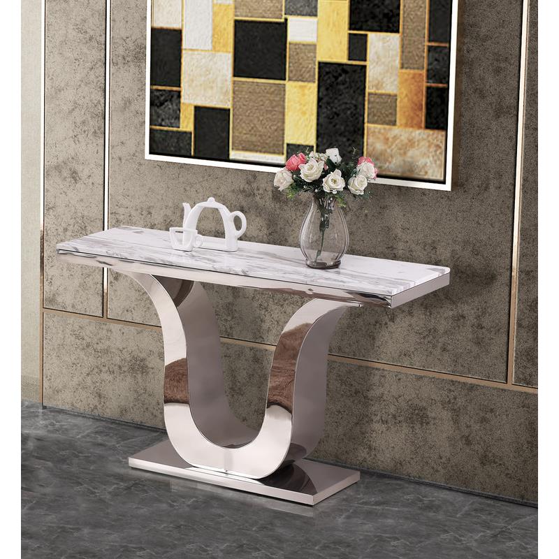 Genuine White Marble Console Table with Silver Stainless Steel Base