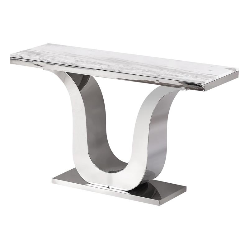 Genuine White Marble Console Table with Silver Stainless Steel Base
