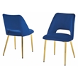 Contemporary Navy Blue Velvet Side Chairs with Gold Chrome Base (Set of 2)
