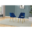 Contemporary Navy Blue Velvet Side Chairs with Gold Chrome Base (Set of 2)