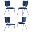 Winged Side Chairs with Navy Blue Velvet and Silver Chrome Base (Set of 4)