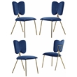 Winged Side Chairs with Navy Blue Velvet and Gold Chrome Base (Set of 4)