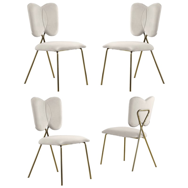 Winged Side Chairs with Cream Velvet and Gold Chrome Base (Set of 4)
