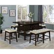 Cappuccino Wood Counterheight Dining Set with Beige Fabric Stools and Bench