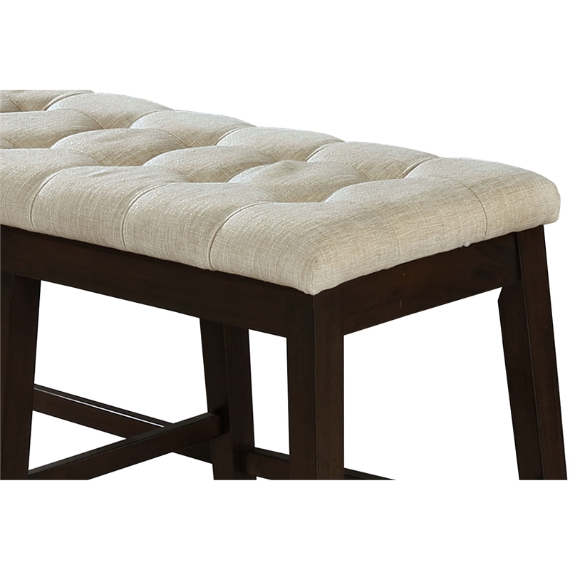 Cappuccino Wood Counterheight Dining Bench with Beige Linen Fabric