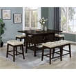 Cappuccino Wood Counterheight Dining Bench with Beige Linen Fabric