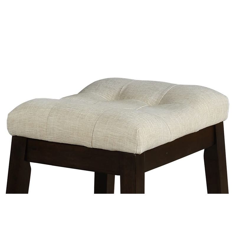 Cappuccino Wood Counterheight Dining Stools with Beige Linen Fabric