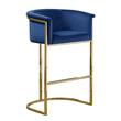 Navy Blue Velvet Counterheight Chair (Single) with Gold Metal Chrome Base