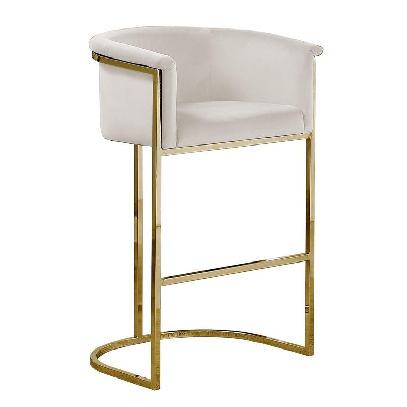 Cream Velvet Counterheight Chair (Single) with Gold Metal Chrome Base