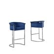 Navy Blue Velvet Counterheight Chair (Single) with Silver Metal Chrome Base
