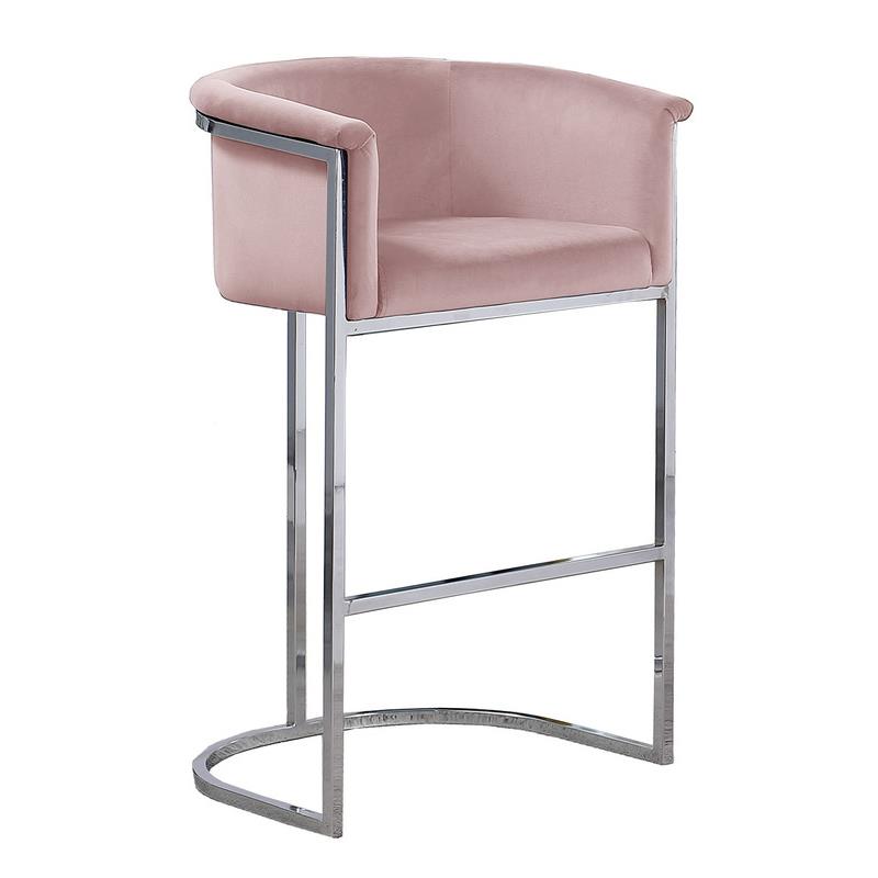 Pink Velvet Counterheight Chair (Single) with Silver Metal Chrome Base