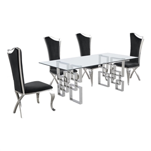 79&quotL x 40&quotW Glass Dinette Set with 4 Chairs and Silver Stainless Steel Base
