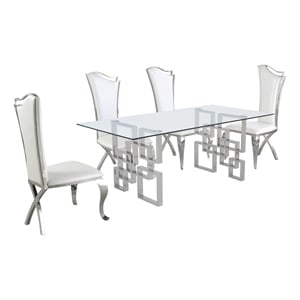 79&quotL x 40&quotW Glass Dinette Set with 4 Chairs and Silver Stainless Steel Base