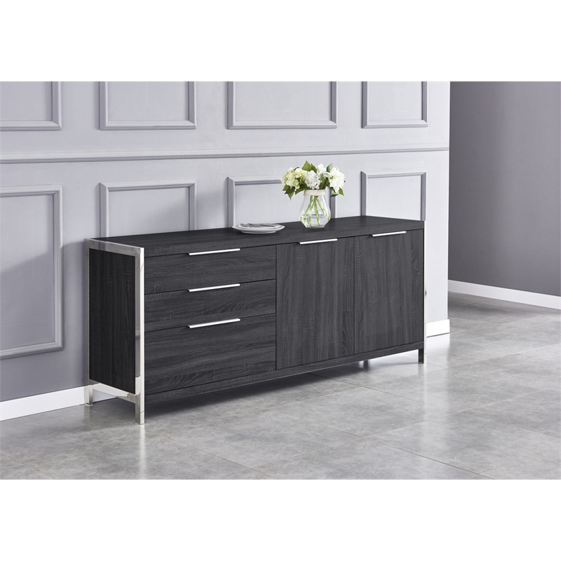 Walnut Wood Storage Cabinet with 5 Compartments and Stainless Steel Detailing