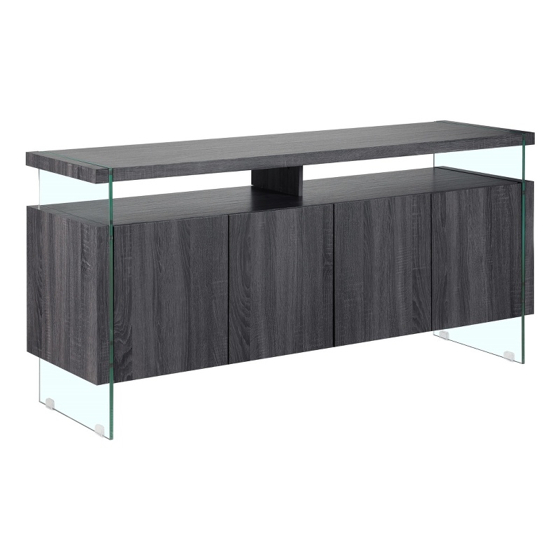 Walnut Wood 4 Door Server with Internal Storage and Glass Legs
