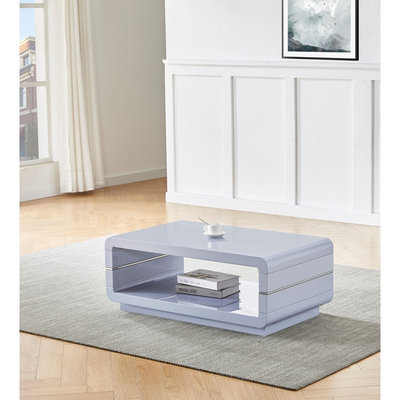 Modern Wood Coffee Table with Glossy Light Gray Finish