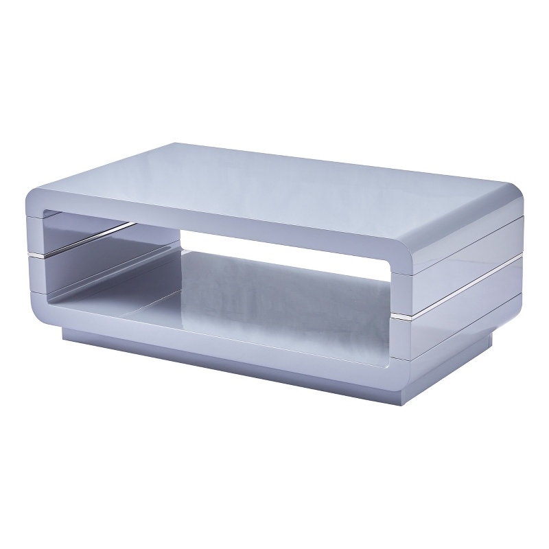 Modern Wood Coffee Table with Glossy Light Gray Finish