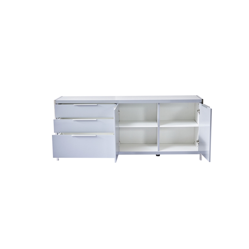 Glossy Light Gray Storage Cabinet with 5 Compartments and Stainless Steel