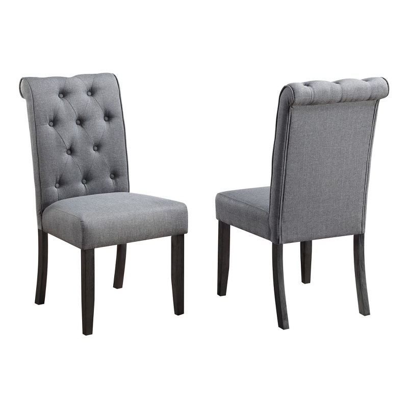 Weathered Gray Wood Dining Chairs with Gray Fabric