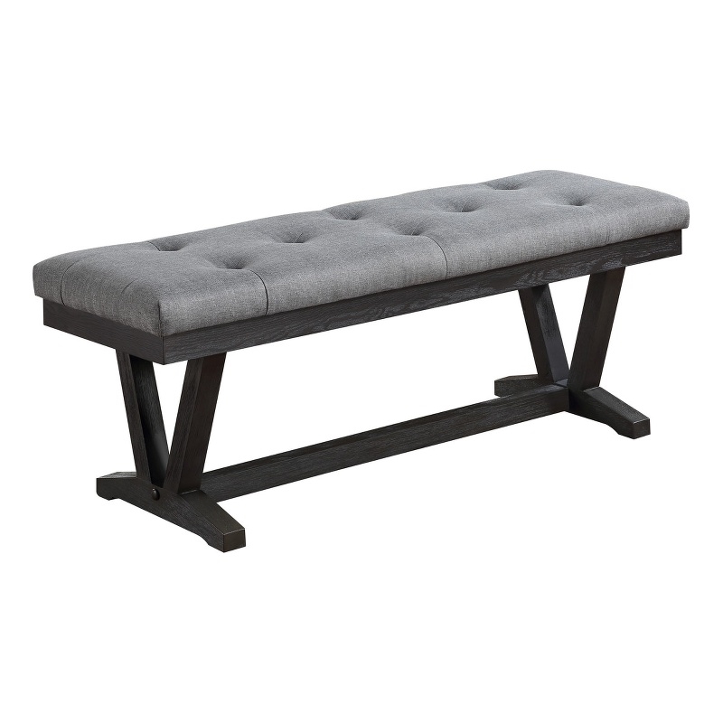Weathered Gray Wood Dining Bench with Gray Fabric