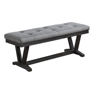 Weathered Gray Wood Dining Bench with Gray Fabric