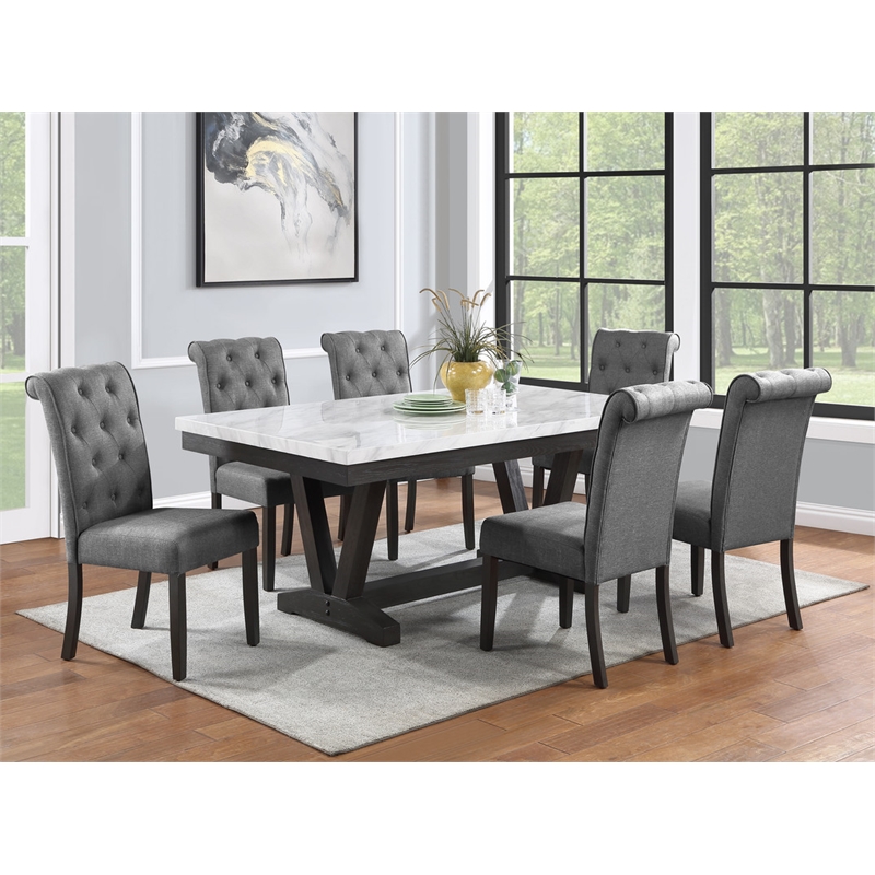 Weathered Gray Wood 7pc Dining Set with Gray Chairs