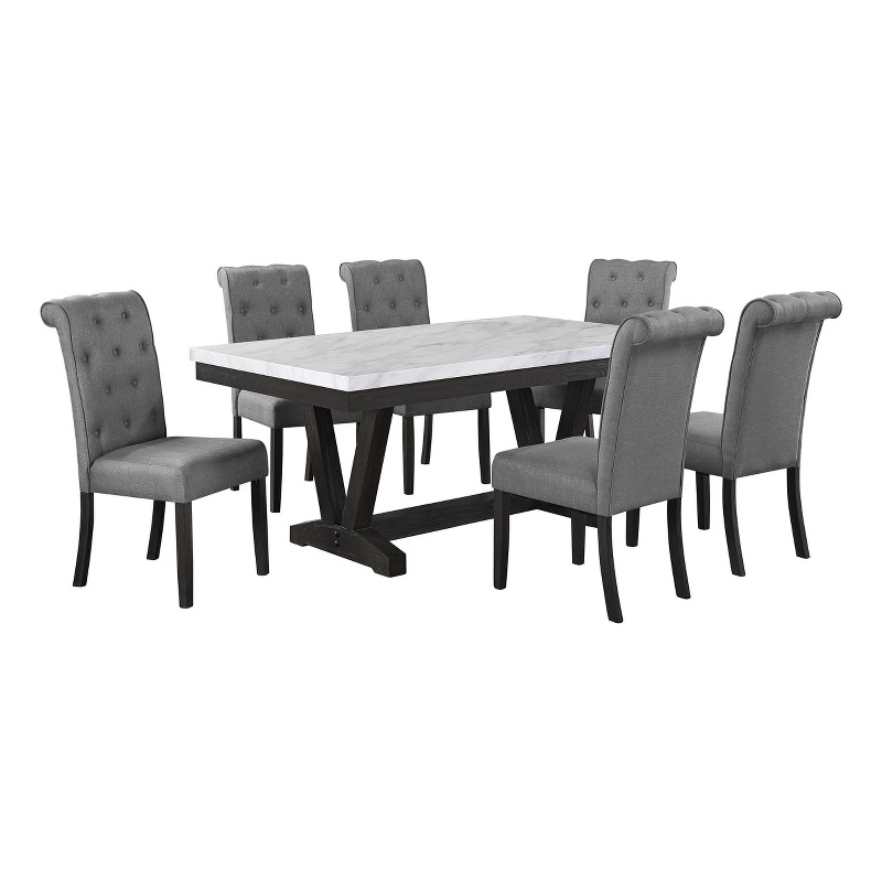 Weathered Gray Wood 7pc Dining Set with Gray Chairs