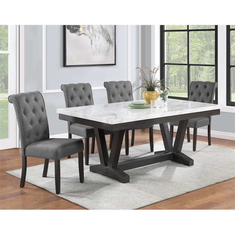 Weathered Gray Wood 5pc Dining Set with Gray Chairs