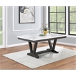 Transitional Weathered Gray Wood Dining Table with Faux Marble Top