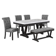 Transitional Weathered Gray Wood Dining Table with Faux Marble Top