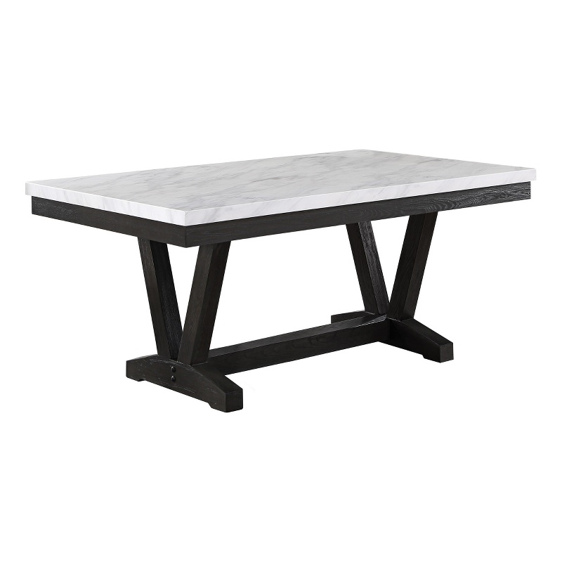 Transitional Weathered Gray Wood Dining Table with Faux Marble Top