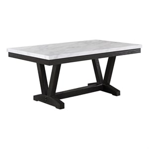 Transitional Weathered Gray Wood Dining Table with Faux Marble Top