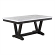 Transitional Weathered Gray Wood Dining Table with Faux Marble Top
