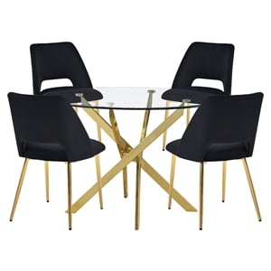 Round 45&quot x 45&quot 5pc Clear Glass Dinette Set with Black Chairs