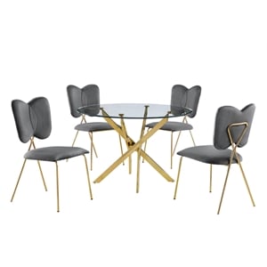Round 45&quot x 45&quot 5pc Clear Glass Dinette Set with Dark Gray Chairs