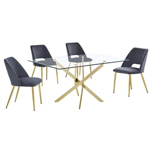 Rectangle 60&quot x 38&quot 5pc Clear Glass Dining Set with Dark Gray Chairs