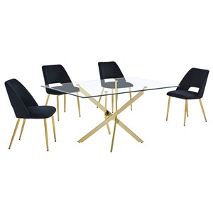 Rectangle 60&quot x 38&quot 5pc Clear Glass Dining Set with Black Chairs